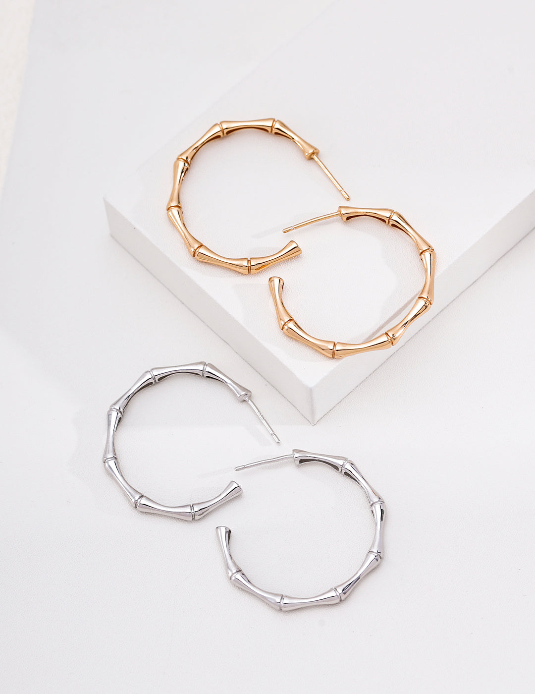 Minimalist Bamboo Hoop Earrings | Gold & Platinum Tone S925 Sterling Silver