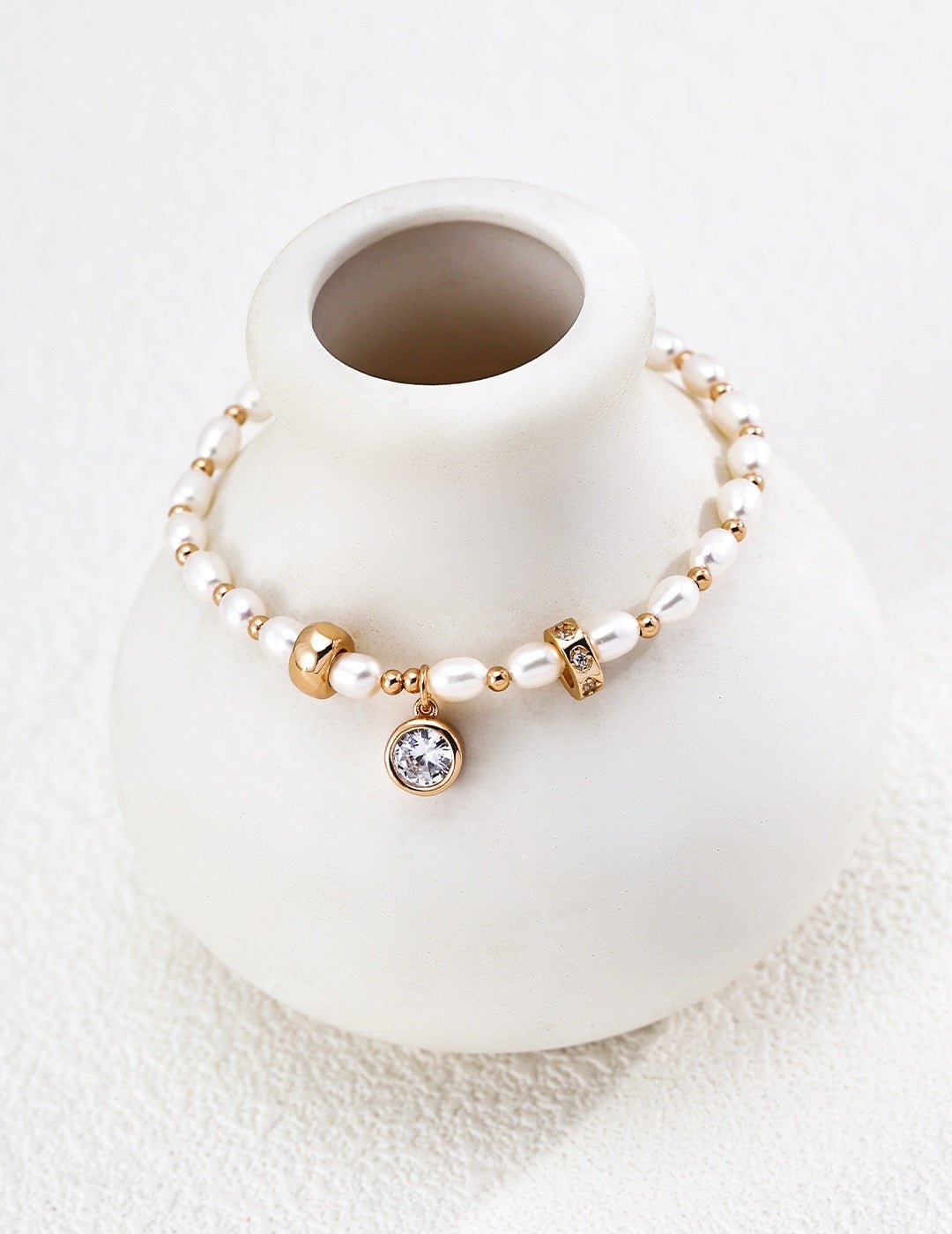 S925 Silver Pearl & Zircon Bracelet · Vintage Gold · Natural Freshwater Pearl | Vintage Baroque Pearl & Gold Plated Sterling Silver Jewelry | sweetsaga Jewelry Store