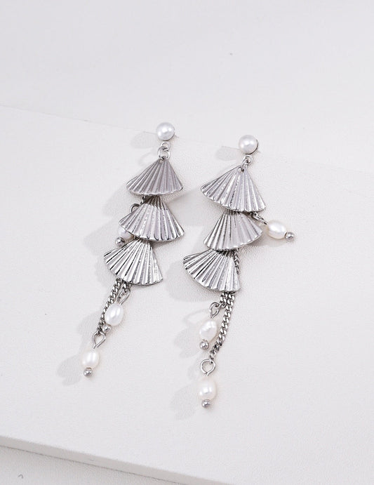 S925 Sterling Silver Natural Pearl Dangle Earrings | Vintage Gold & Silver Fan-Shaped Drop Jewelry | Hypoallergenic 4cm Earrings for Women | Vintage Baroque Pearl & Gold Plated Sterling Silver Jewelry | sweetsaga Jewelry Store