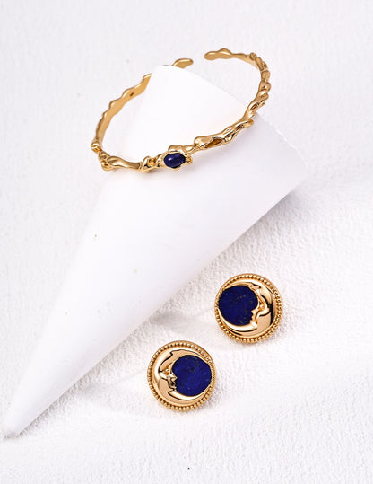 S925 Silver Vintage Lapis Lazuli Earrings · Antique Gold · Natural Gemstone