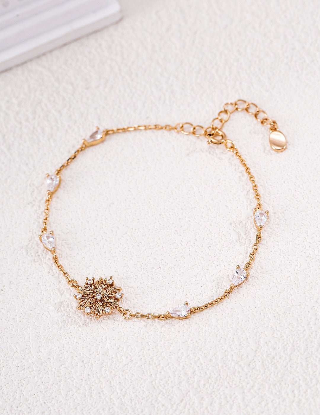 925 Sterling Silver Flower Charm Bracelet with Cubic Zirconia | Adjustable 16+3cm Vintage Gold Lily Bracelet | Meaningful Stackable Jewelry for Women | Vintage Baroque Pearl & Gold Plated Sterling Silver Jewelry | sweetsaga Jewelry Store