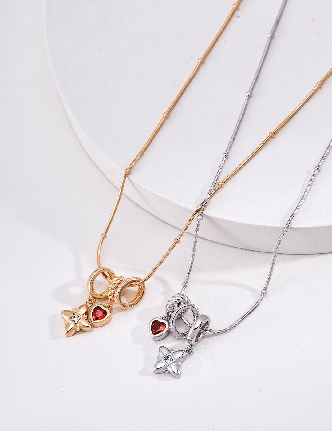 925 Sterling Silver Layered Necklace with Heart & Star Charms | Gold Plated Stackable Pendant | Geometric CZ Jewelry for Womenirconia Jewelry for Women | Vintage Baroque Pearl & Gold Plated Sterling Silver Jewelry | sweetsaga Jewelry Store