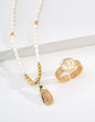 S925 Silver Zircon & Pearl Necklace · Vintage Gold · Blooming Elegance