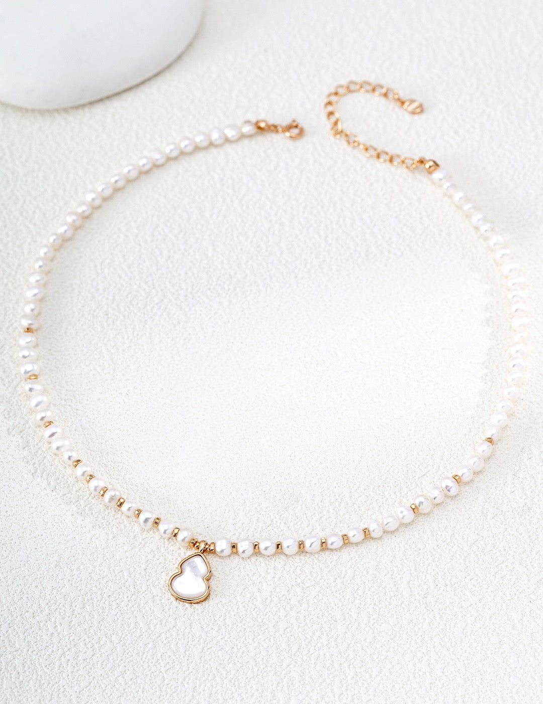 S925 Sterling Silver Natural Pearl Necklace — Oriental Lucky Gourd, Tiger Eye & Shell | D0749