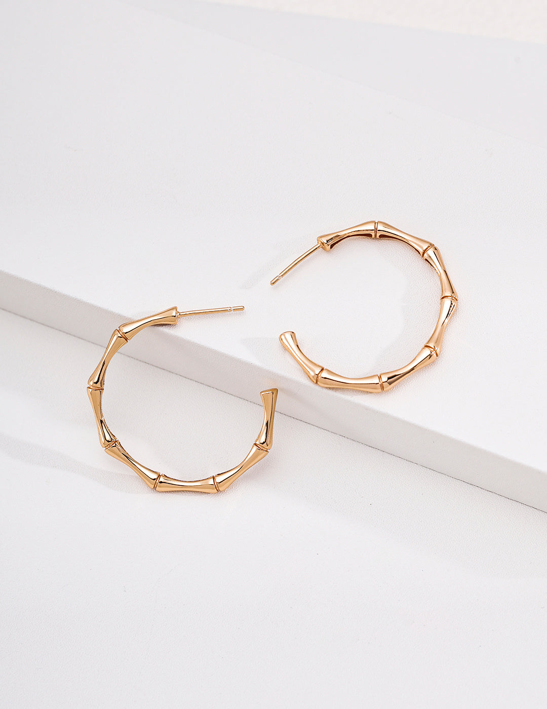 Minimalist Bamboo Hoop Earrings | Gold & Platinum Tone S925 Sterling Silver