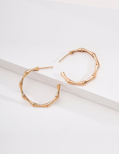 Minimalist Bamboo Hoop Earrings | Gold & Platinum Tone S925 Sterling Silver