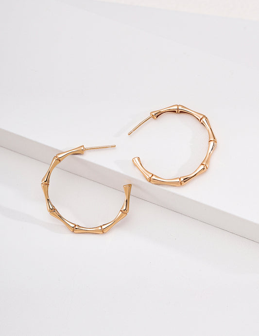 Minimalist Bamboo Hoop Earrings | Gold & Platinum Tone S925 Sterling Silver