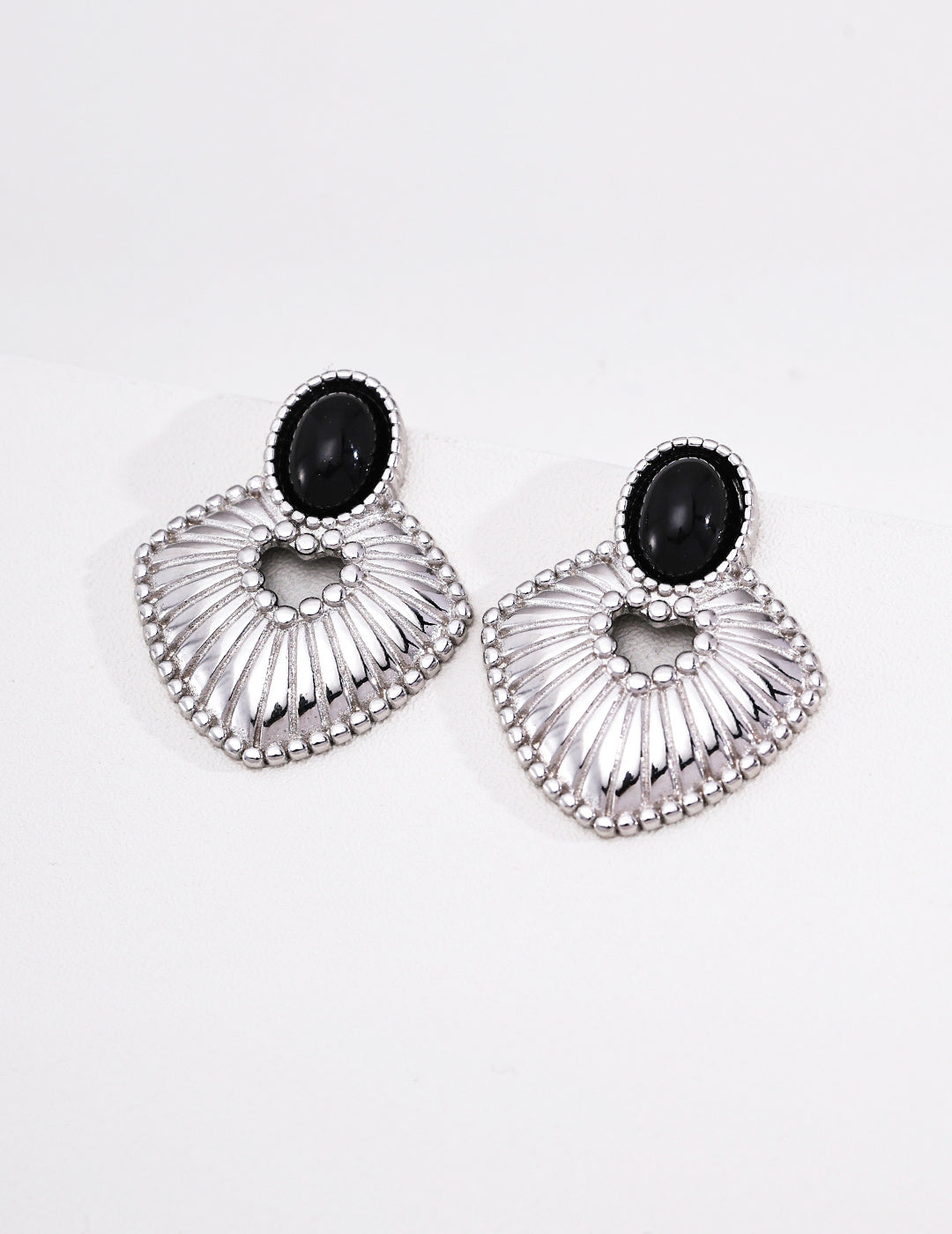 S925 Silver Tiger Eye & Black Onyx Earrings | Vintage French Style Drop Jewelry
