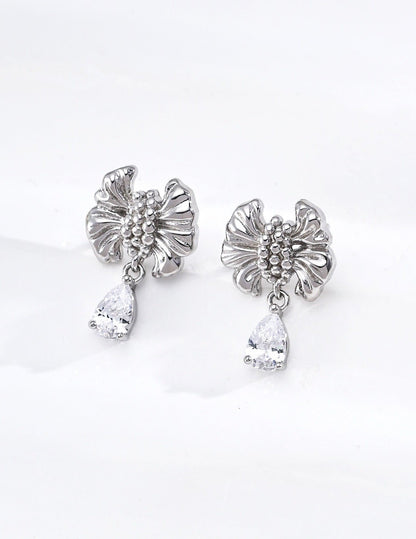 Bow-Knot Zircon Drop Earrings | S925 Silver · Vintage Gold & Platinum | Vintage Baroque Pearl & Gold Plated Sterling Silver Jewelry | sweetsaga Jewelry Store