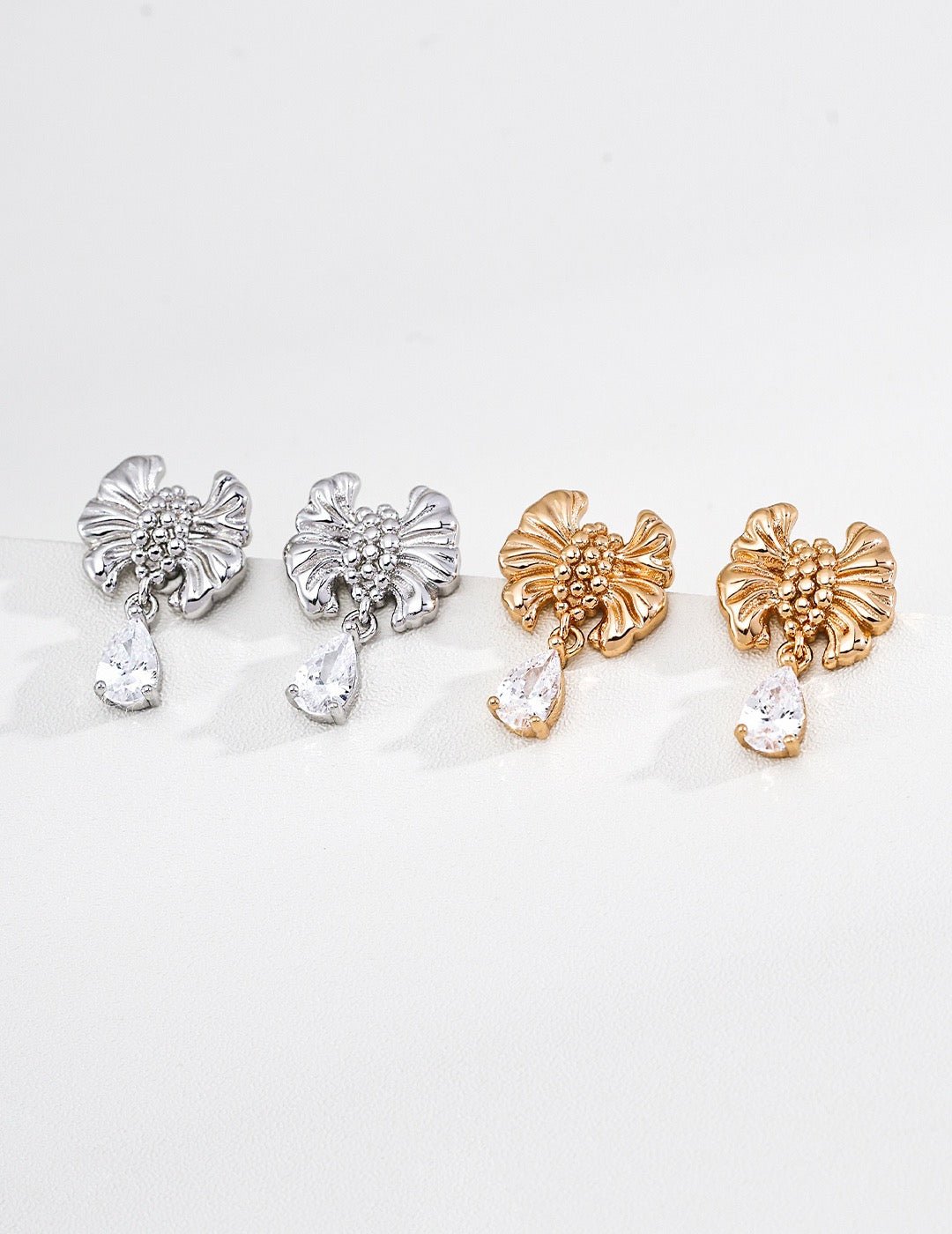 Bow-Knot Zircon Drop Earrings | S925 Silver · Vintage Gold & Platinum | Vintage Baroque Pearl & Gold Plated Sterling Silver Jewelry | sweetsaga Jewelry Store