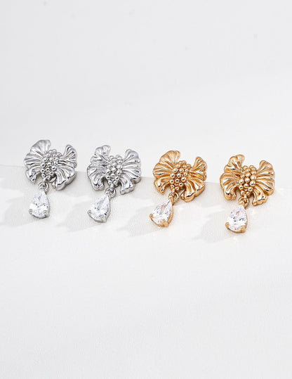 Bow-Knot Zircon Drop Earrings | S925 Silver · Vintage Gold & Platinum | Vintage Baroque Pearl & Gold Plated Sterling Silver Jewelry | sweetsaga Jewelry Store