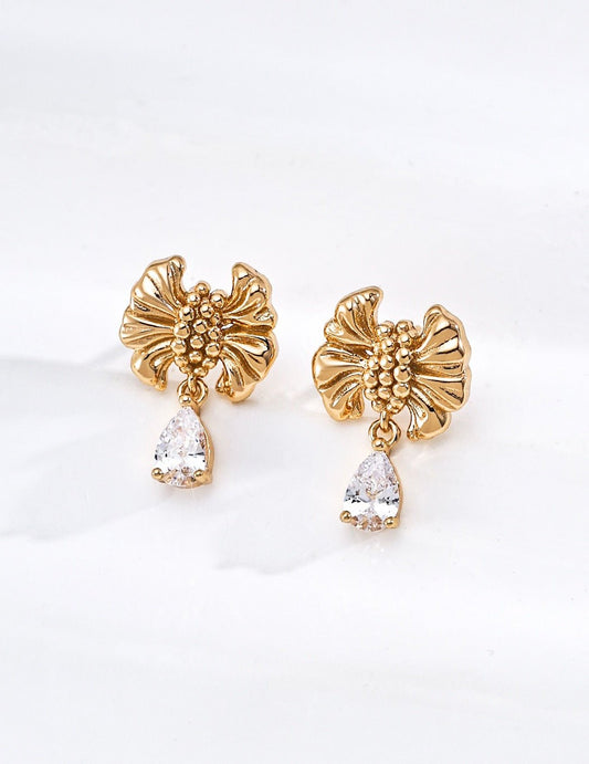 Bow-Knot Zircon Drop Earrings | S925 Silver · Vintage Gold & Platinum | Vintage Baroque Pearl & Gold Plated Sterling Silver Jewelry | sweetsaga Jewelry Store