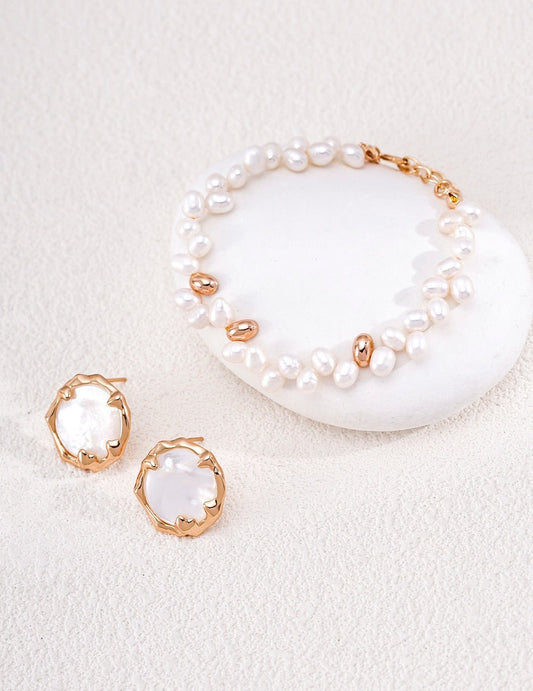Classic Natural Pearl Bracelet with 925 Silver | 16cm+3cm Adjustable Charm Chain | Elegant Gift for Her | Vintage Baroque Pearl & Gold Plated Sterling Silver Jewelry | sweetsaga Jewelry Store