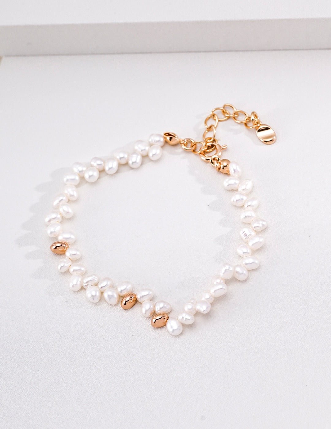 Classic Natural Pearl Bracelet with 925 Silver | 16cm+3cm Adjustable Charm Chain | Elegant Gift for Her | Vintage Baroque Pearl & Gold Plated Sterling Silver Jewelry | sweetsaga Jewelry Store