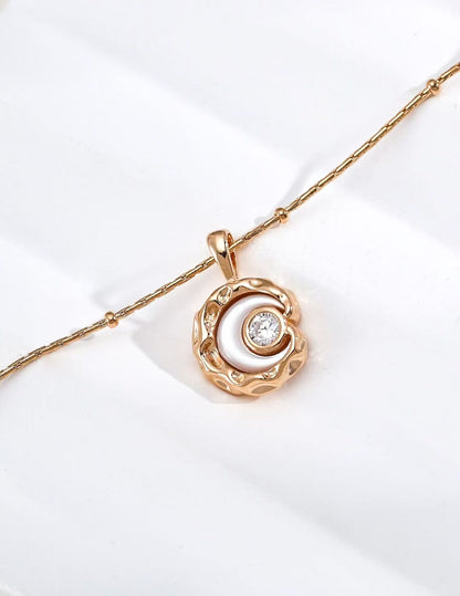 S925 Silver Vintage Gold Mother of Pearl Necklace | Star & Moon Pendant with Cubic Zirconia | Adjustable Celestial Jewelry D0501-6