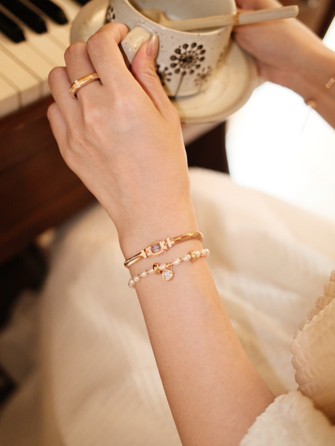 Elegant Pearl & Cubic Zirconia Bracelet | 16+3cm Adjustable 925 Silver Chain | Perfect Gift for Her | Vintage Baroque Pearl & Gold Plated Sterling Silver Jewelry | sweetsaga Jewelry Store