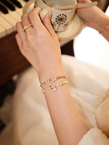 Elegant Pearl & Cubic Zirconia Bracelet | 16+3cm Adjustable 925 Silver Chain | Perfect Gift for Her | Vintage Baroque Pearl & Gold Plated Sterling Silver Jewelry | sweetsaga Jewelry Store