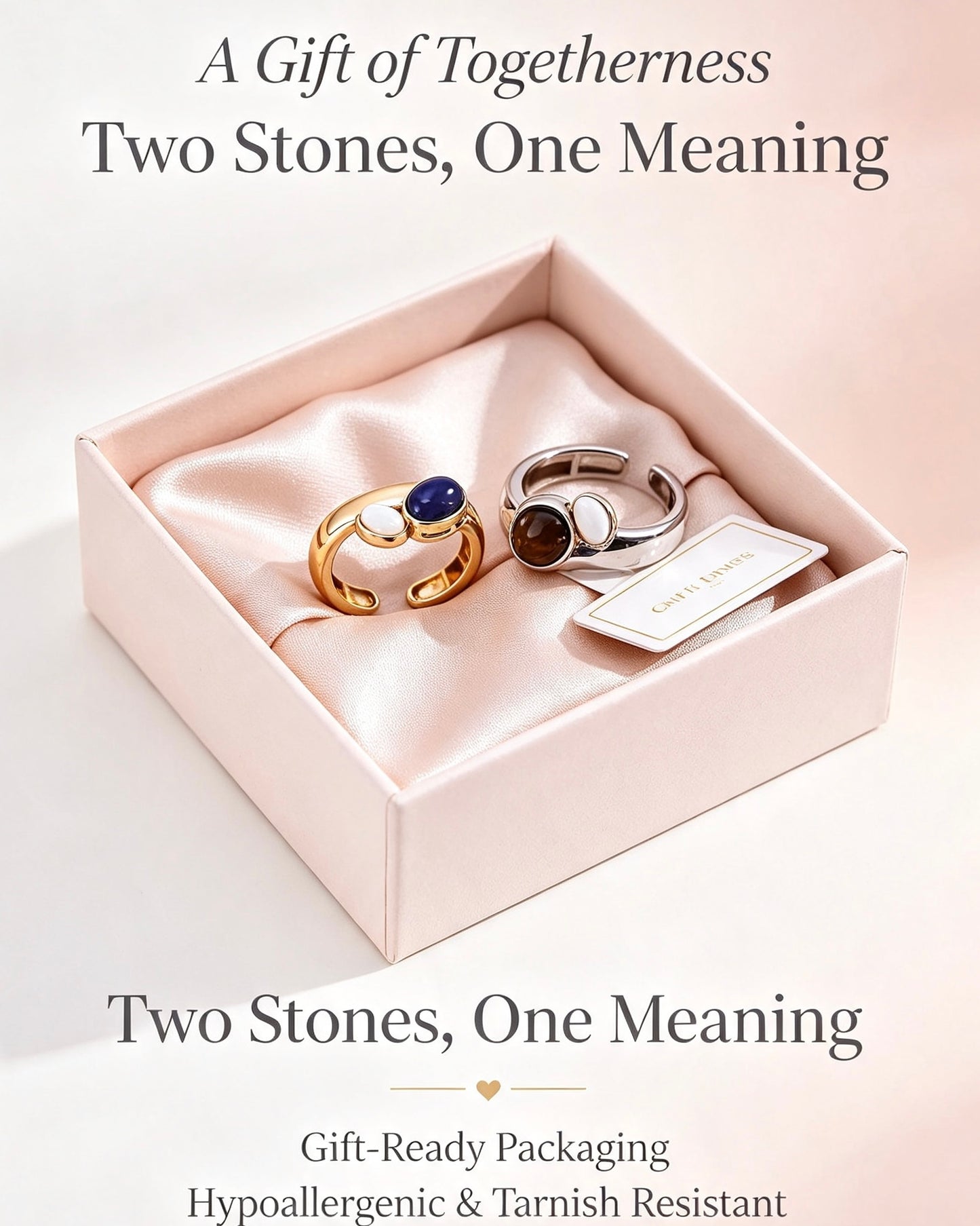 Three-Stone Lapis Tiger Eye Shell Ring | S925 Silver Adjustable Band