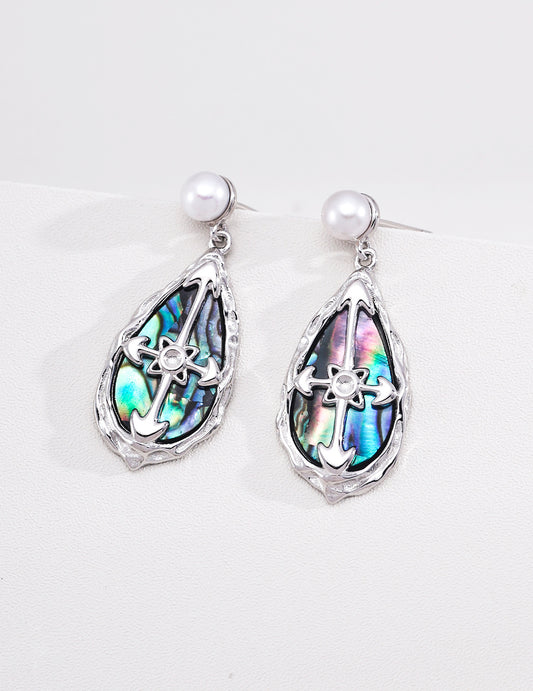 S925 Silver Abalone Shell Pearl Earrings | Celestial Vintage Drop Jewelry