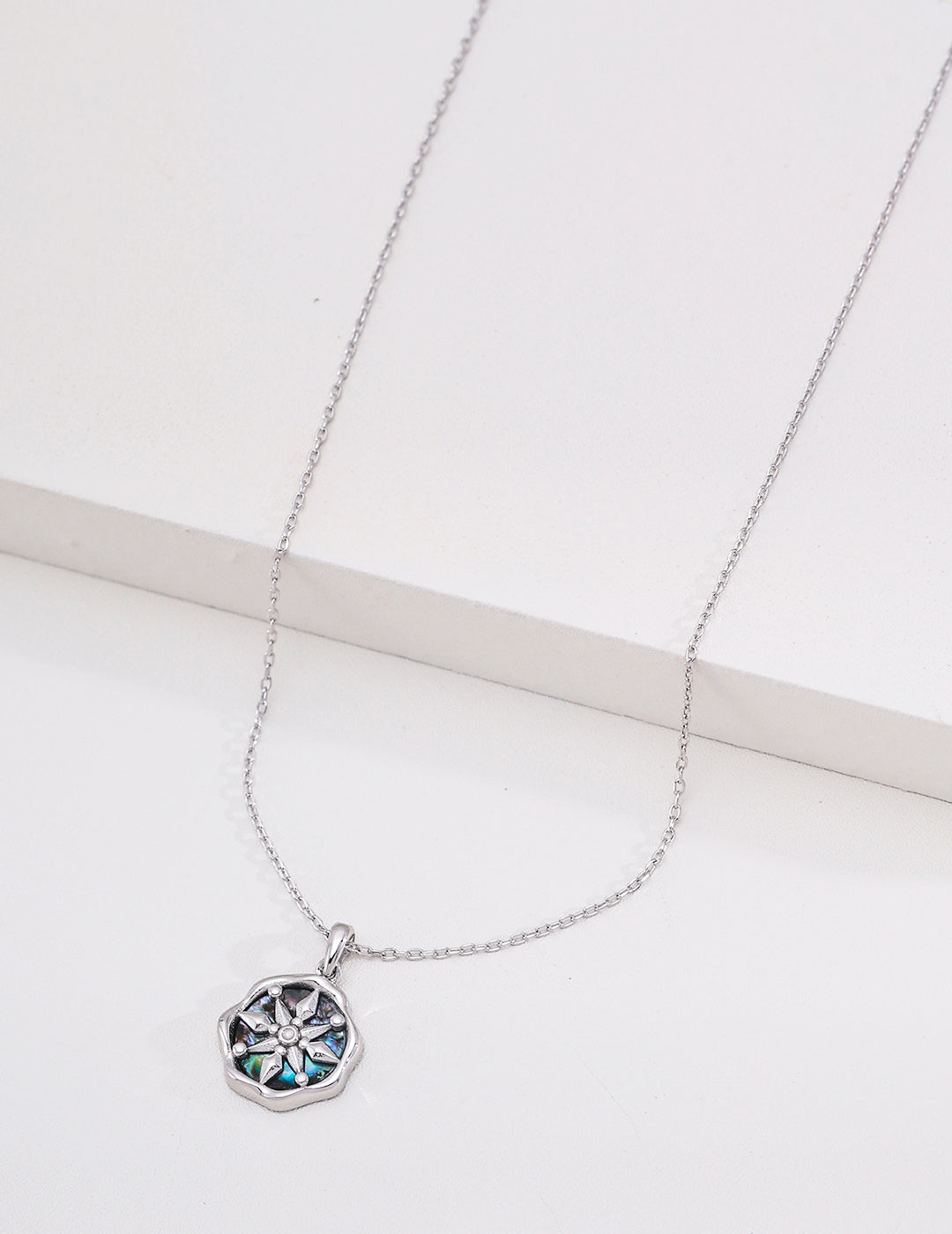 S925 Silver Abalone Shell Necklace | Celestial Vintage Pendant Jewelry