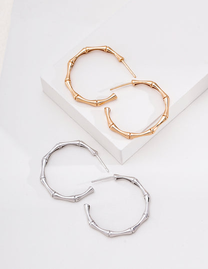 Minimalist Bamboo Hoop Earrings | Gold & Platinum Tone S925 Sterling Silver