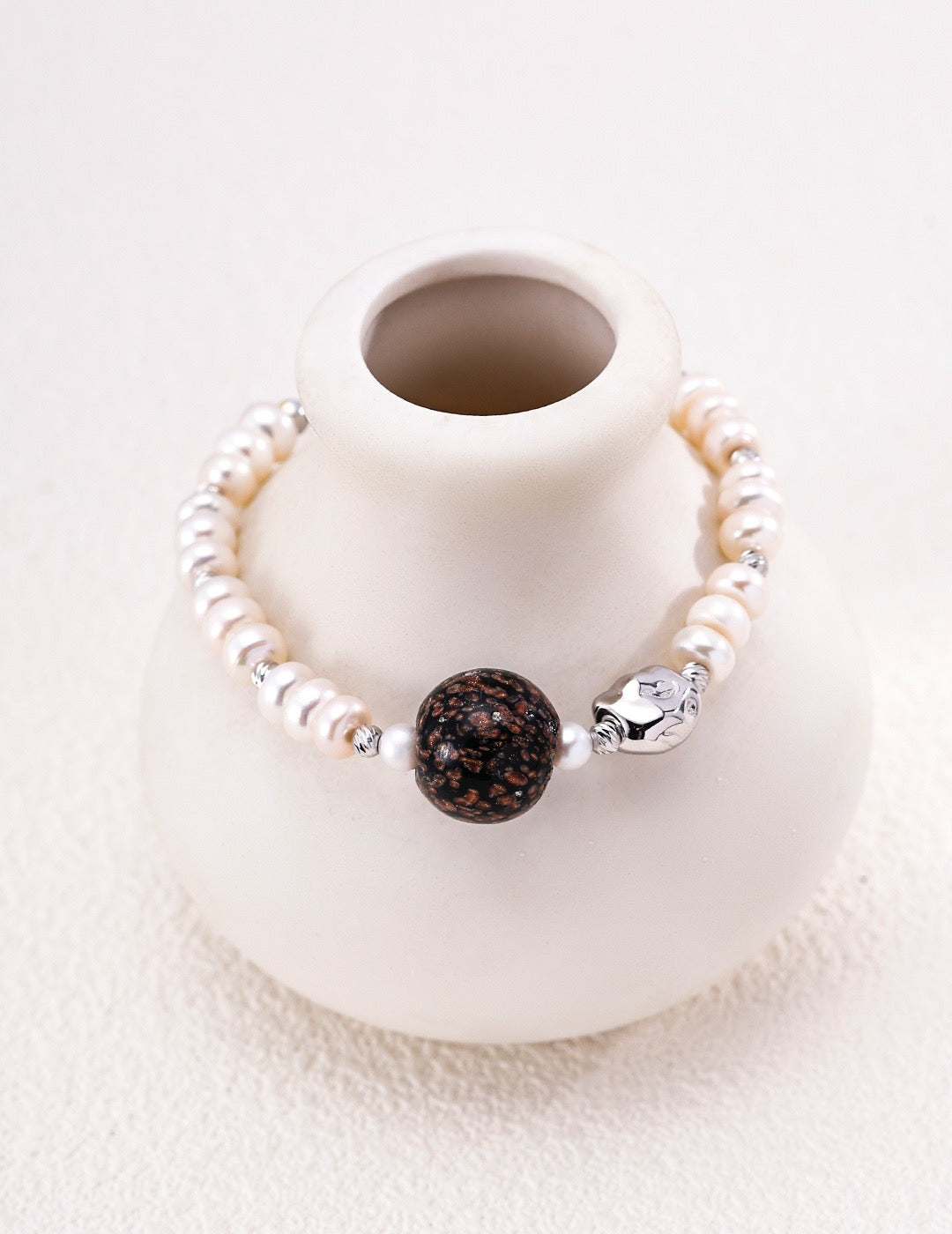 S925 Silver Natural Pearl & Artisan Glass Bracelet | Adjustable Handmade Nepal Glass Bead Bracelet | Unique Iridescent Vintage Charm for Women
