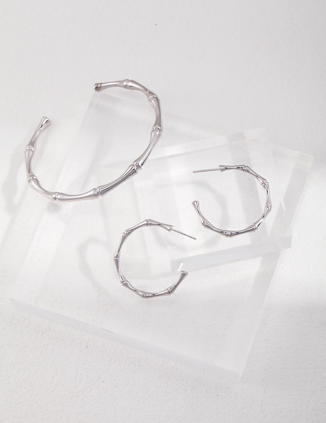 Minimalist Bamboo Hoop Earrings | Gold & Platinum Tone S925 Sterling Silver