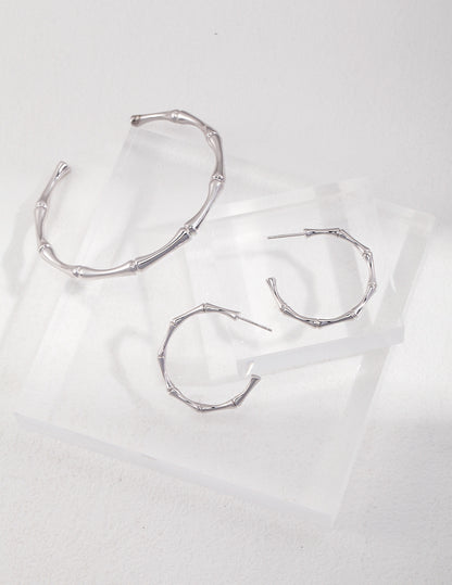 Minimalist Bamboo Hoop Earrings | Gold & Platinum Tone S925 Sterling Silver