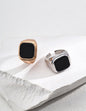 S925 Silver Black Onyx Signet Ring | Adjustable Vintage Gold & Platinum Tone Band | Minimalist Gemstone Jewelry