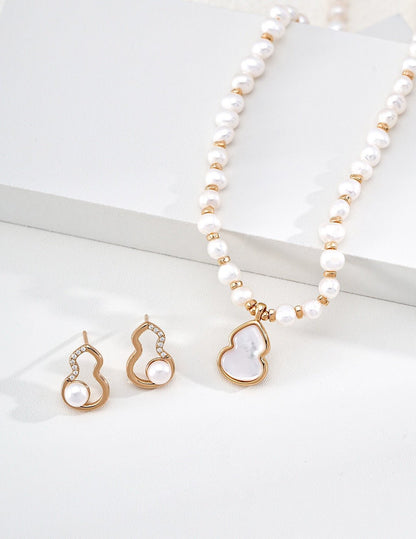 "Natural Pearl Pendant Necklace – S925 Silver Lucky Gourd D0749 | Vintage Baroque Pearl & Gold Plated Sterling Silver Jewelry | sweetsaga Jewelry Store
