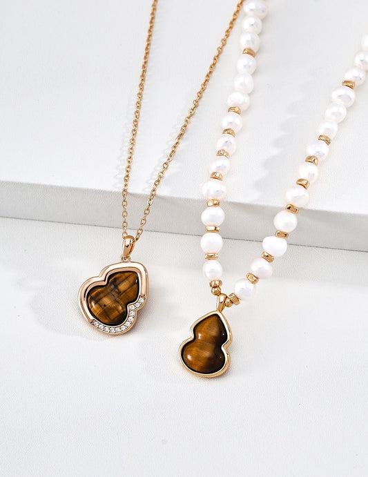 "Natural Pearl Pendant Necklace – S925 Silver Lucky Gourd D0749 | Vintage Baroque Pearl & Gold Plated Sterling Silver Jewelry | sweetsaga Jewelry Store