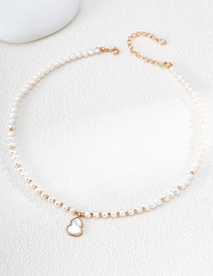 "Natural Pearl Pendant Necklace – S925 Silver Lucky Gourd D0749 | Vintage Baroque Pearl & Gold Plated Sterling Silver Jewelry | sweetsaga Jewelry Store