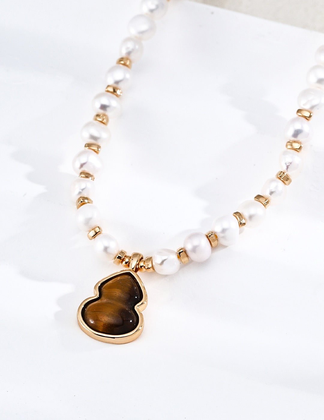 "Natural Pearl Pendant Necklace – S925 Silver Lucky Gourd D0749 | Vintage Baroque Pearl & Gold Plated Sterling Silver Jewelry | sweetsaga Jewelry Store