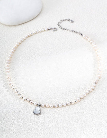 "Natural Pearl Pendant Necklace – S925 Silver Lucky Gourd D0749 | Vintage Baroque Pearl & Gold Plated Sterling Silver Jewelry | sweetsaga Jewelry Store