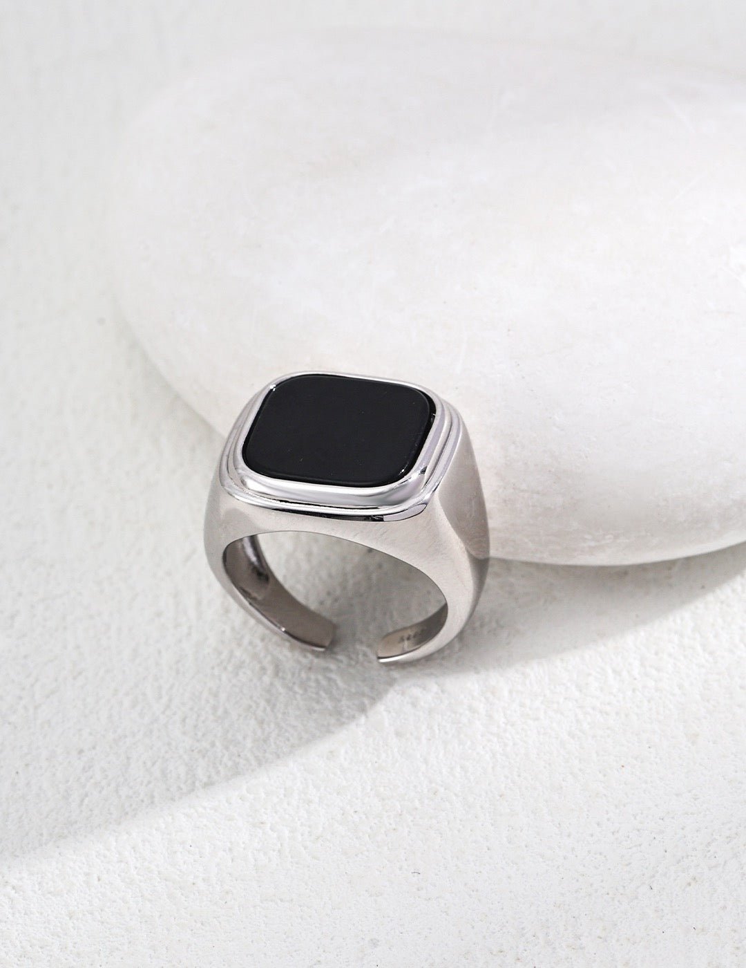 S925 Silver Black Onyx Signet Ring | Adjustable Vintage Gold & Platinum Tone Band | Minimalist Gemstone Jewelry | Vintage Baroque Pearl & Gold Plated Sterling Silver Jewelry | sweetsaga Jewelry Store