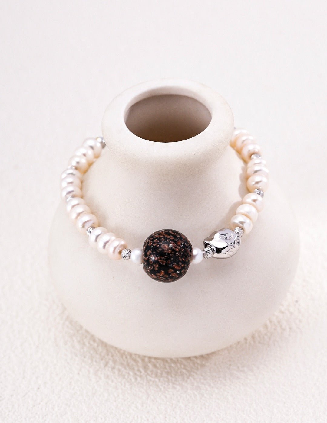 S925 Silver Natural Pearl & Artisan Glass Bracelet | Adjustable Handmade Nepal Glass Bead Bracelet | Unique Iridescent Vintage Charm for Women | Vintage Baroque Pearl & Gold Plated Sterling Silver Jewelry | sweetsaga Jewelry Store