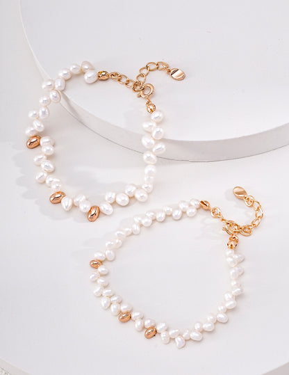 Classic Natural Pearl Bracelet with 925 Silver | 16cm+3cm Adjustable Charm Chain | Elegant Gift for Her