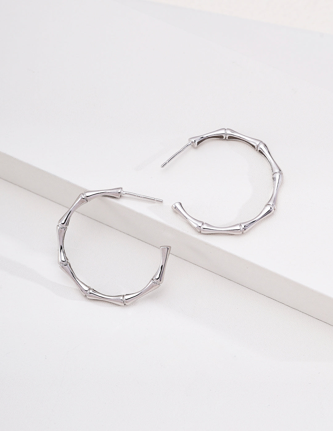 Minimalist Bamboo Hoop Earrings | Gold & Platinum Tone S925 Sterling Silver