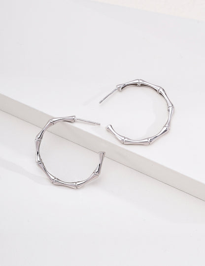 Minimalist Bamboo Hoop Earrings | Gold & Platinum Tone S925 Sterling Silver