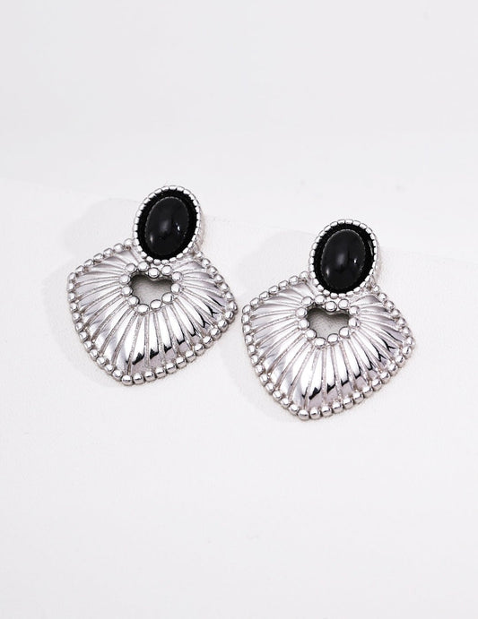 S925 Silver Tiger Eye & Black Onyx Earrings | Vintage French Style Drop Jewelry | Vintage Baroque Pearl & Gold Plated Sterling Silver Jewelry | sweetsaga Jewelry Store