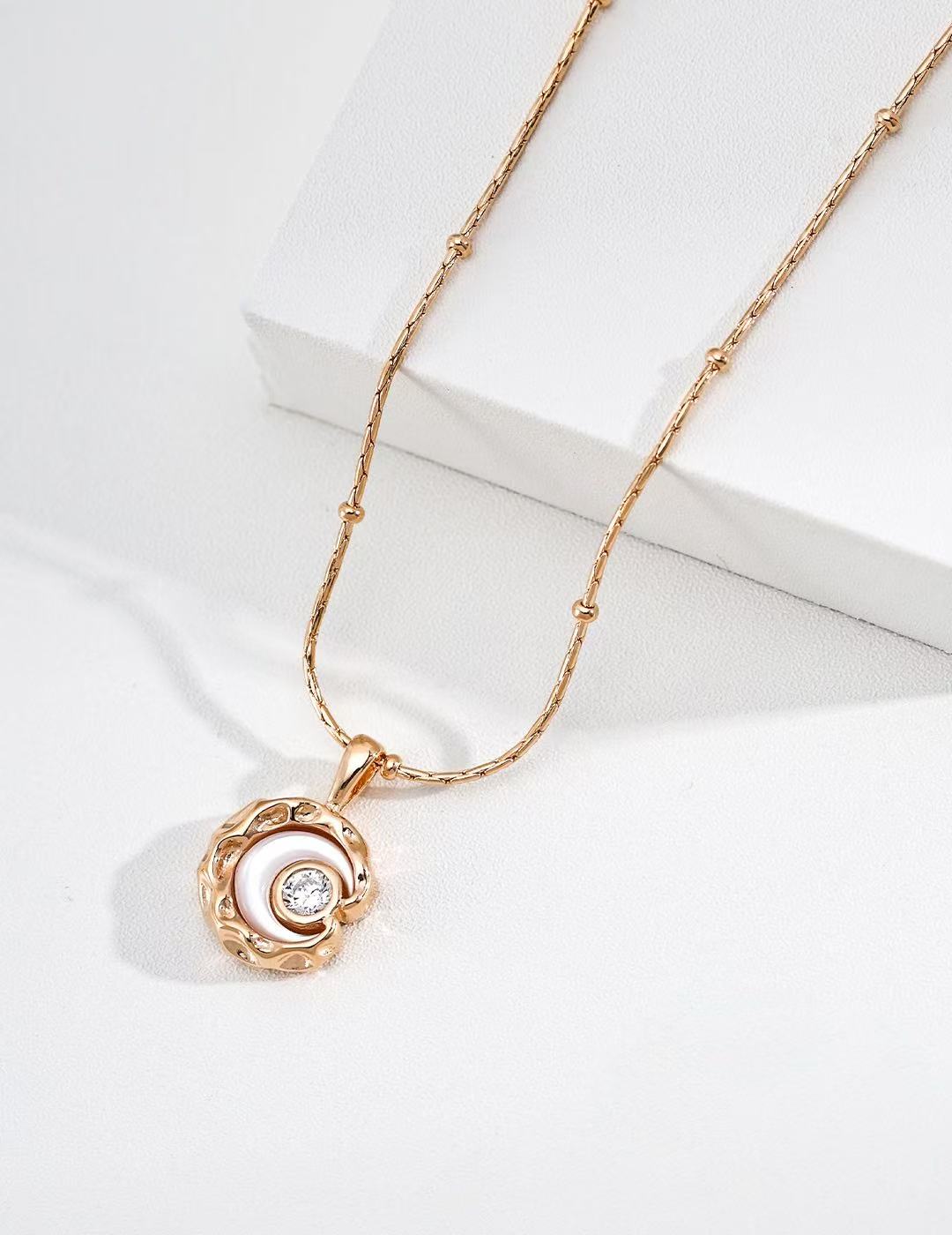 S925 Silver Vintage Gold Mother of Pearl Necklace | Star & Moon Pendant with Cubic Zirconia | Adjustable Celestial Jewelry| Vintage Baroque Pearl & Gold Plated Sterling Silver Jewelry | sweetsaga Jewelry Store