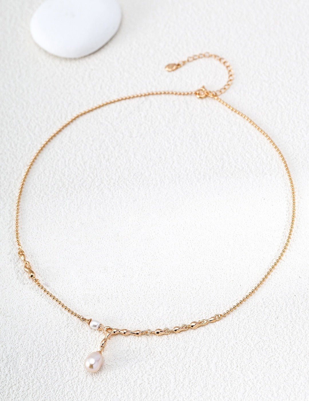 S925 Sterling Silver Lava Flow Pearl Necklace — Vintage Gold & Platinum | D0767 | Vintage Baroque Pearl & Gold Plated Sterling Silver Jewelry | sweetsaga Jewelry Store