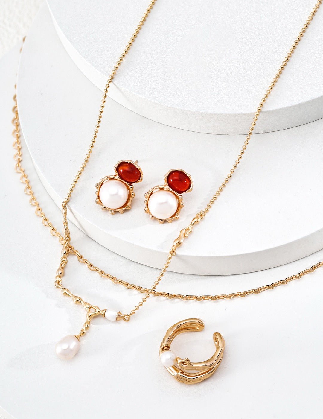 S925 Sterling Silver Lava Flow Pearl Necklace — Vintage Gold & Platinum | D0767 | Vintage Baroque Pearl & Gold Plated Sterling Silver Jewelry | sweetsaga Jewelry Store