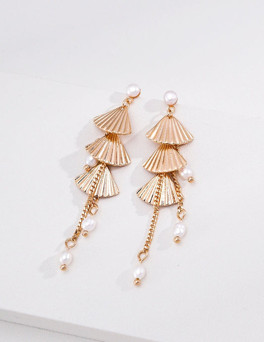 S925 Sterling Silver Natural Pearl Dangle Earrings | Vintage Gold & Silver Fan-Shaped Drop Jewelry | Hypoallergenic 4cm Earrings for Women | Vintage Baroque Pearl & Gold Plated Sterling Silver Jewelry | sweetsaga Jewelry Store
