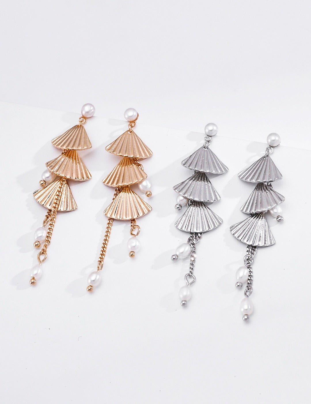 S925 Sterling Silver Natural Pearl Dangle Earrings | Vintage Gold & Silver Fan-Shaped Drop Jewelry | Hypoallergenic 4cm Earrings for Women | Vintage Baroque Pearl & Gold Plated Sterling Silver Jewelry | sweetsaga Jewelry Store
