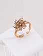 925 Sterling Silver Flower Ring | Adjustable Open Band with Cubic Zirconia | Vintage Gold 6-Petal Lily Promise Ring for Women
