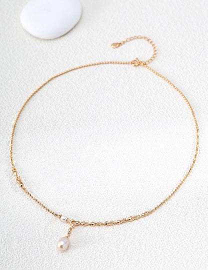 Sterling Silver Natural Pearl & Zirconia Pendant NecklaceD0769 | Vintage Baroque Pearl & Gold Plated Sterling Silver Jewelry | sweetsaga Jewelry Store