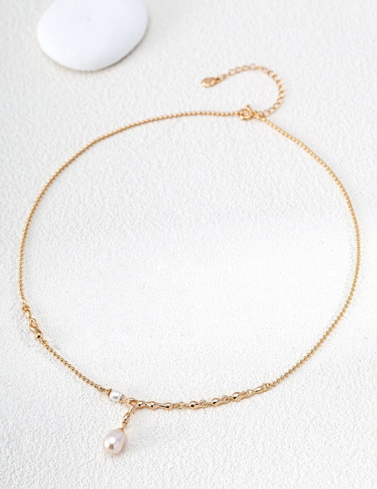Sterling Silver Natural Pearl & Zirconia Pendant NecklaceD0769 | Vintage Baroque Pearl & Gold Plated Sterling Silver Jewelry | sweetsaga Jewelry Store