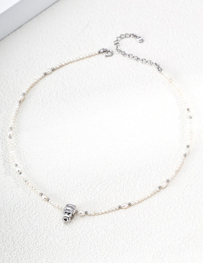 Sterling Silver Natural Pearl & Zirconia Pendant NecklaceD0769 | Vintage Baroque Pearl & Gold Plated Sterling Silver Jewelry | sweetsaga Jewelry Store