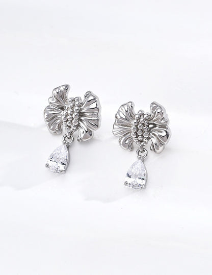 Bow-Knot Zircon Drop Earrings | S925 Silver · Vintage Gold & Platinum